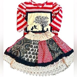 Mustard Pie Red and White Striped Shirt with Patchwork Skirt